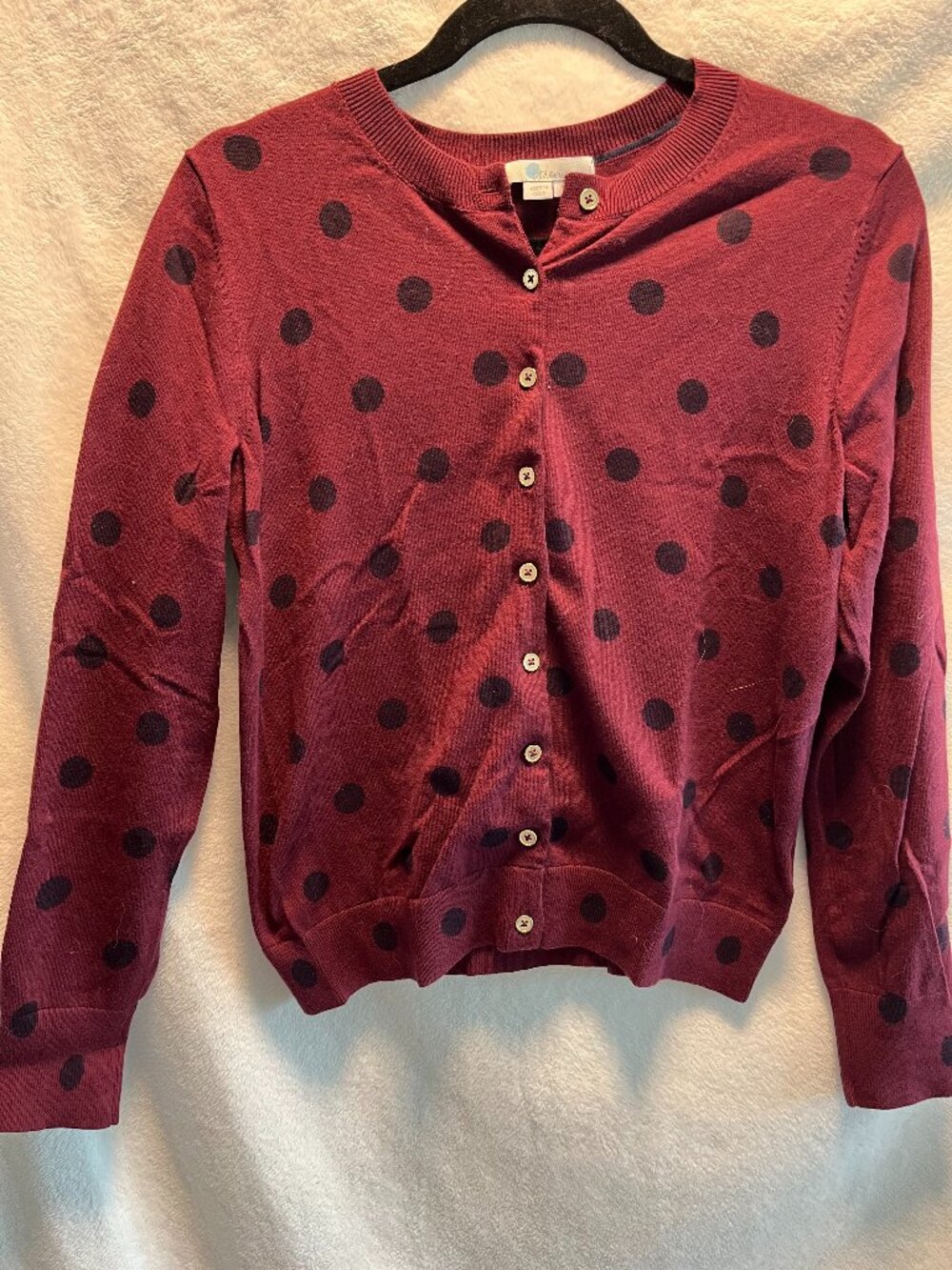 Boden Burgundy Navy Polka Dot Button-Front Cardigan Sweater Size M